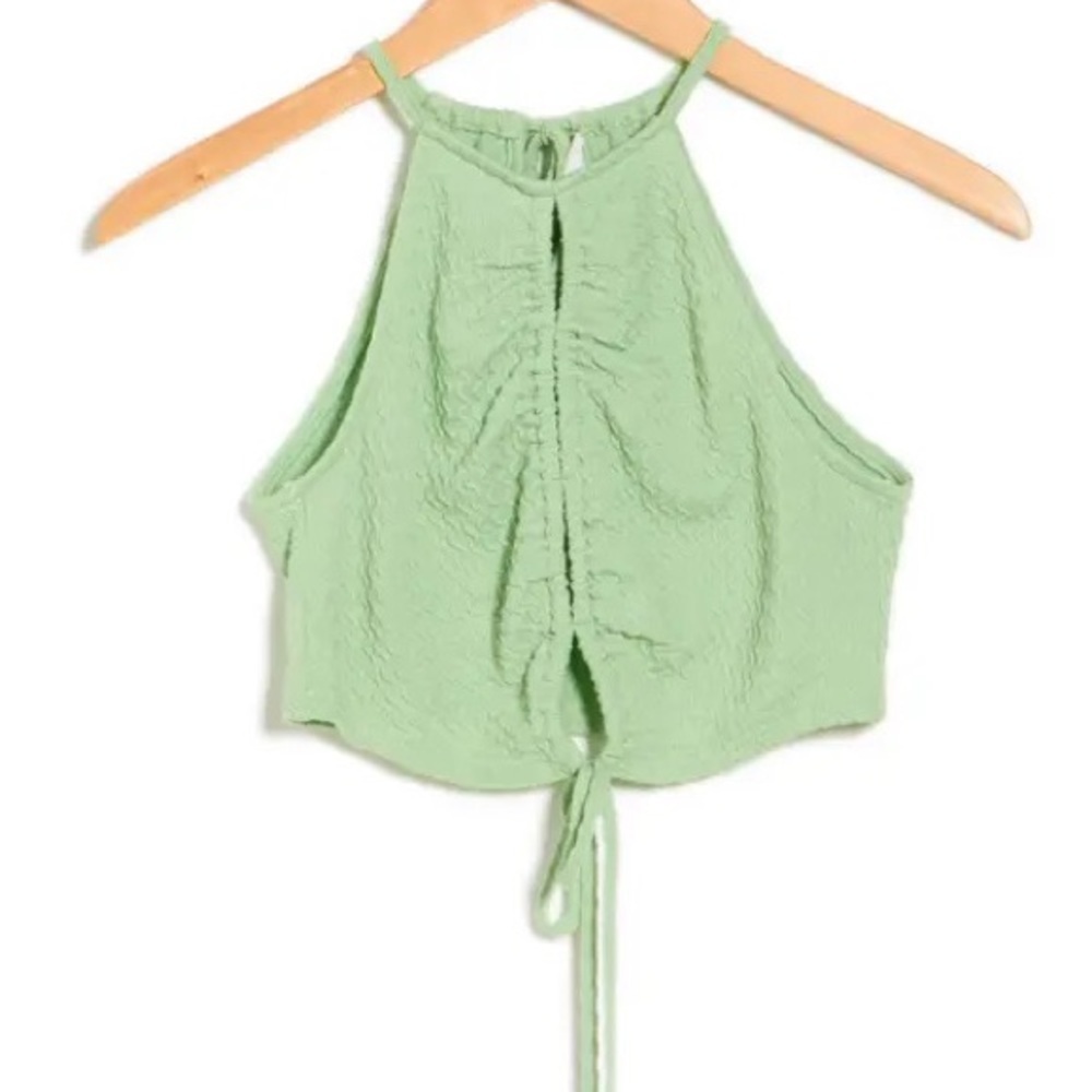 NEW Nordstrom Elodie Wave Textured Peekaboo Crop Top Apple Green Size Medium M‎